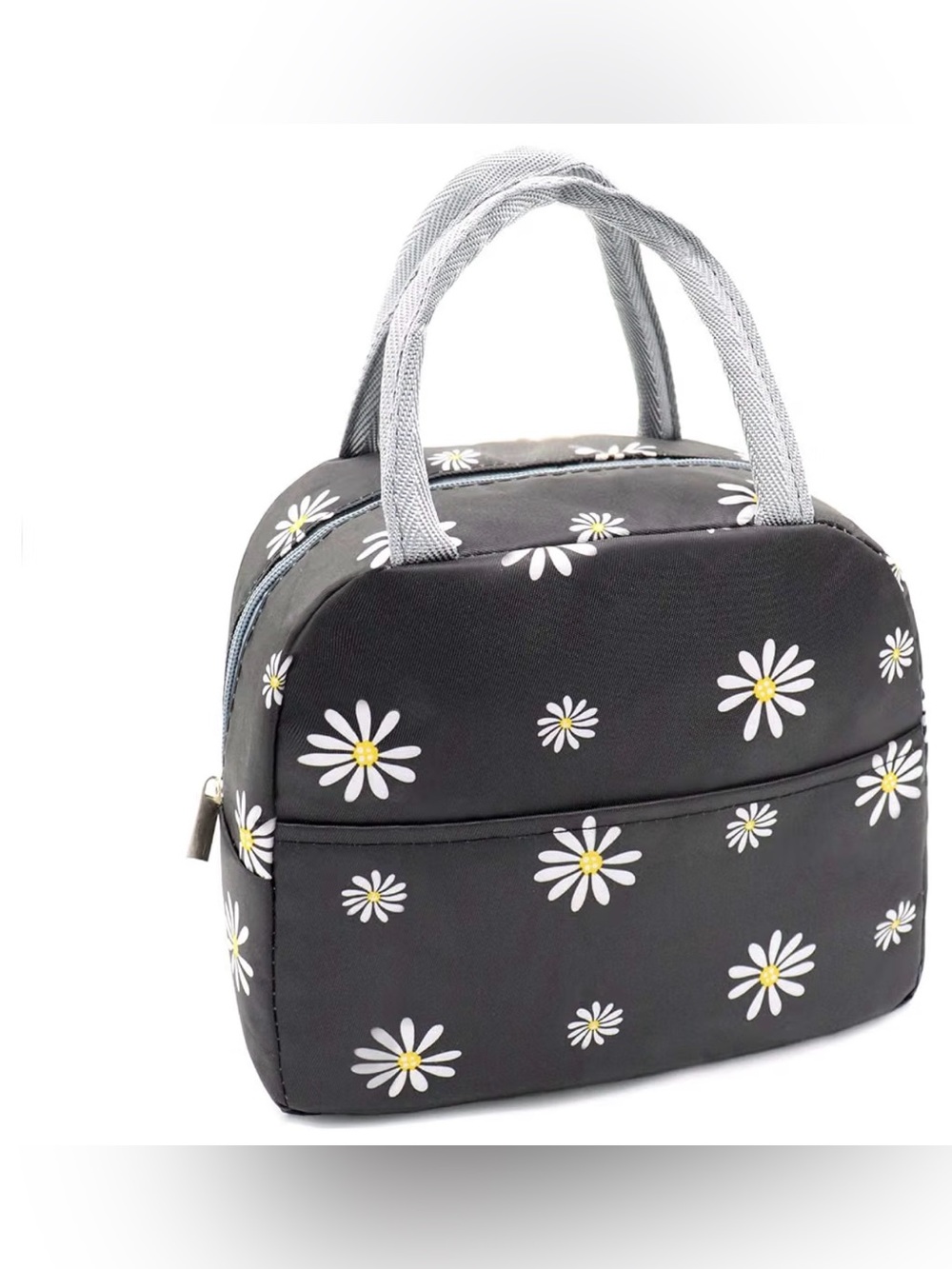 Insulated Lunch Bag Women, Reusable Cute Tote Lunch Box Black/White